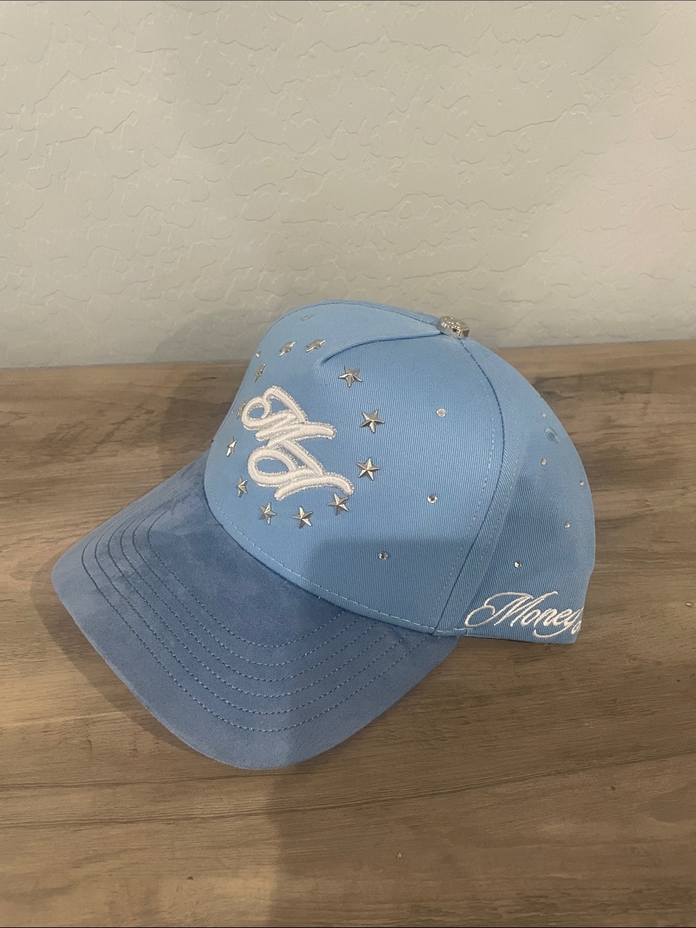 MOMMS Sky Blue Script Logo Baseball Cap with Crystal Stars